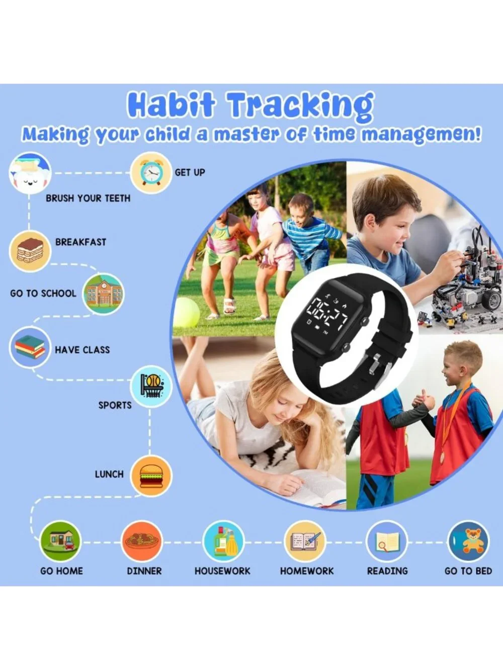 Waterproof Kids Digital Sports Watch with Fitness Tracker, Pedometer & Alarm